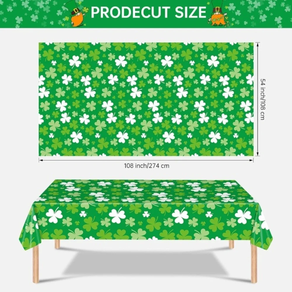 2 Pack St Patrick's Day Green Shamrock Plastic Disposable Rectangle Tablecloth☘️